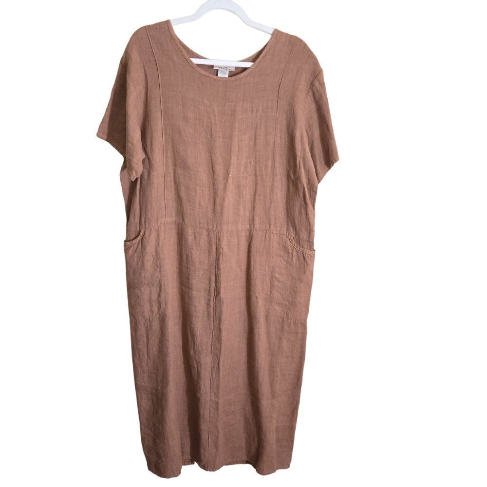 BeBa Vintage Camel Linen Lagonlook Sheath Maxi Dress Size M